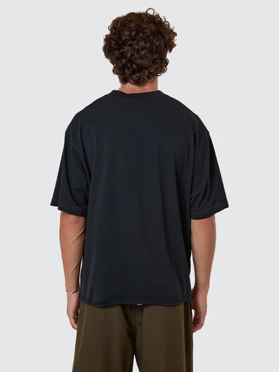 Metamorphic Daze Box Fit Oversized Cropped raw Hem Tee - Washed Black