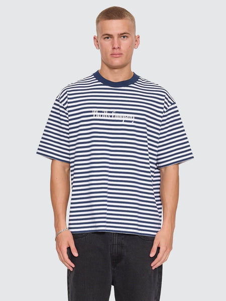Primitive Stripe Oversize Box Crop Tee in Heritage Navy Stripe - image 1