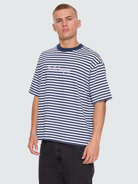 Primitive Stripe Oversize Box Crop Tee in Heritage Navy Stripe - image 2