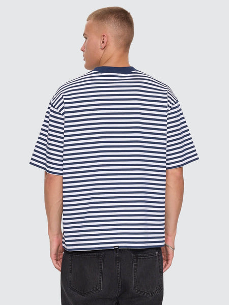 Primitive Stripe Oversize Box Crop Tee in Heritage Navy Stripe - image 3