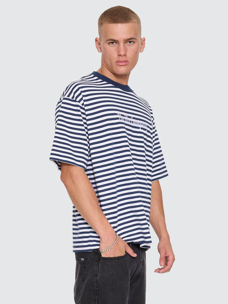 Primitive Stripe Oversize Box Crop Tee in Heritage Navy Stripe - image 4