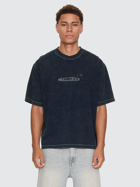 Filtered Embro Oversize Box Crop Tee in Overdye Petrol - image 1