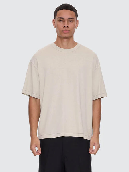 Hemp Thrills Embro Contrast Boxy Tee - Oatmeal