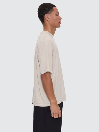 Hemp Thrills Embro Contrast Boxy Tee - Oatmeal