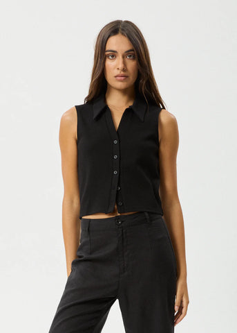 Eliza Organic Ribbed Sleeveless Shirt - Black
