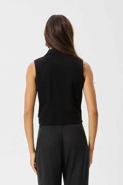 Eliza Organic Ribbed Sleeveless Shirt - Black