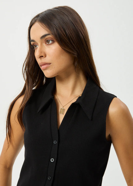 Eliza Organic Ribbed Sleeveless Shirt - Black