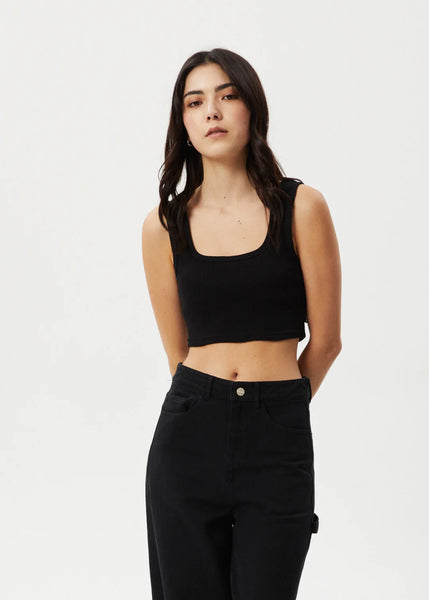 Chia Rib Crop Singlet - Black