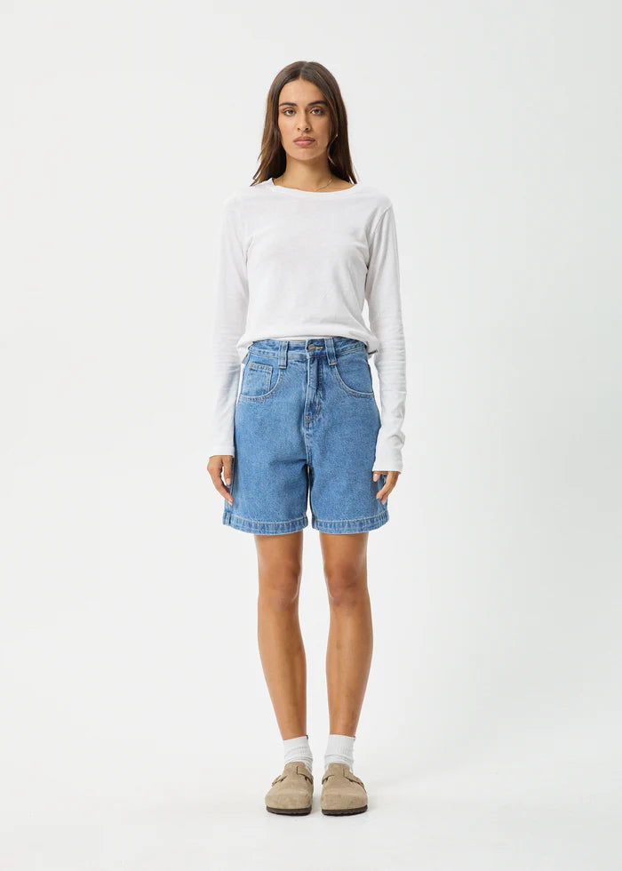 Emilie Hemp Denim Workwear Short - Worn Blue