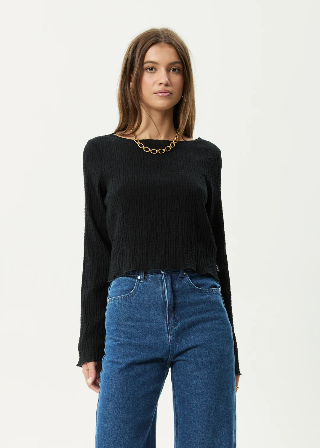 Focus Seersucker LS Top - Black