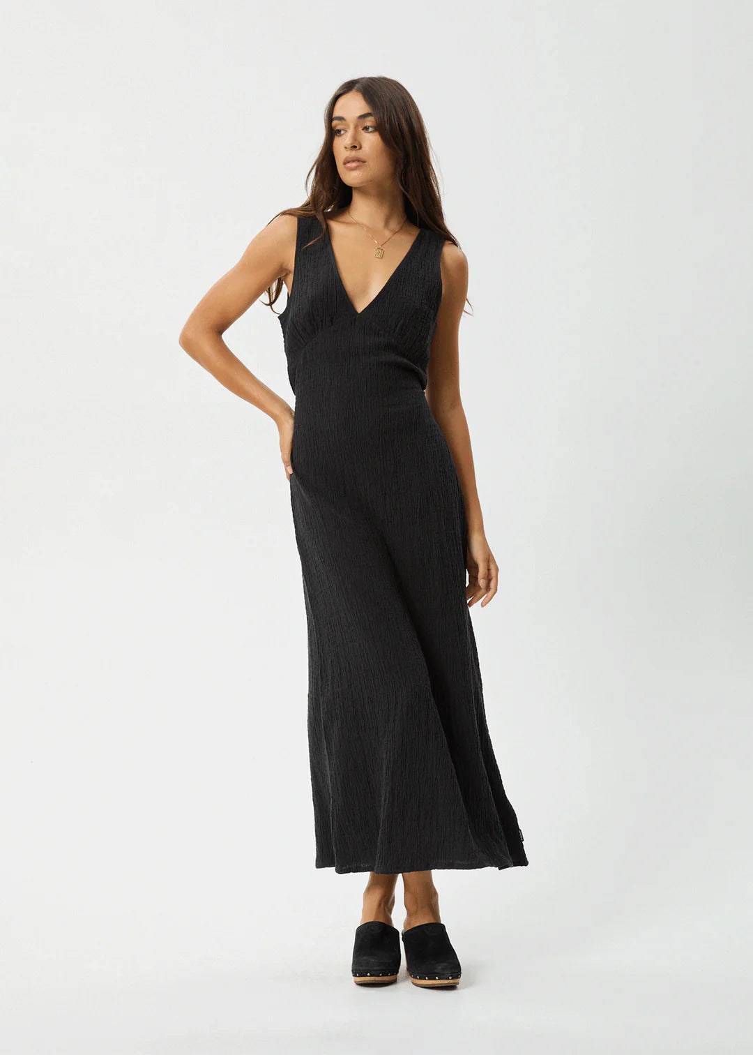 Focus Seersucker Maxi Dress - Black