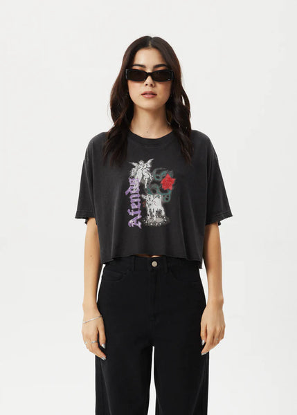 Nirvana Cropped Oversized Tee - Stone Black