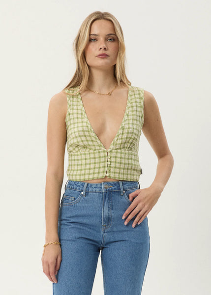 Darcy Check Button Up Top - Lemongrass