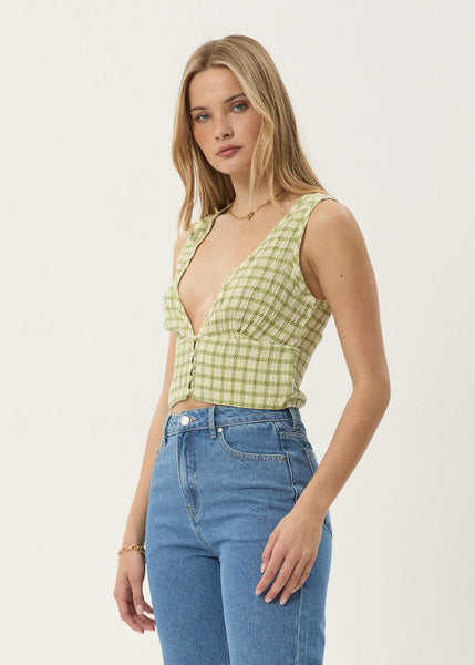 Darcy Check Button Up Top - Lemongrass