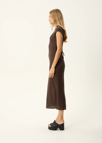 Focus Elodie Seersucker Midi Dress - Coffee