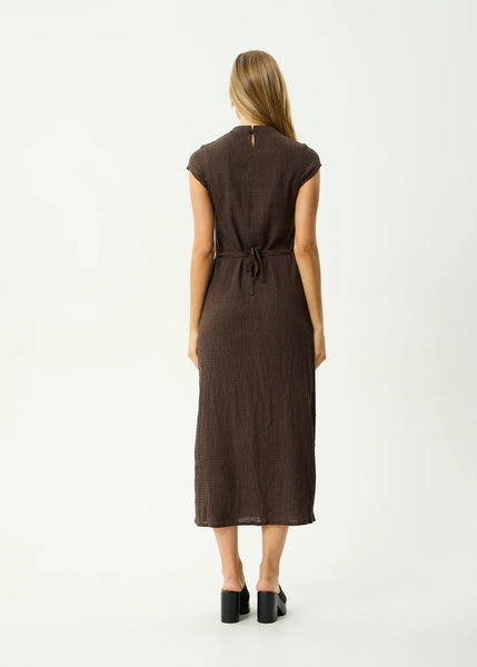 Focus Elodie Seersucker Midi Dress - Coffee