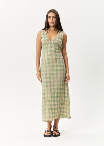 Position Seersucker Maxi Dress - Green Check