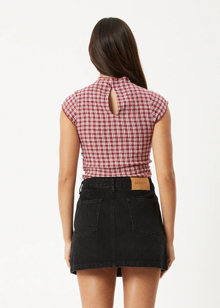 Base Seersucker Top - Burgundy Check