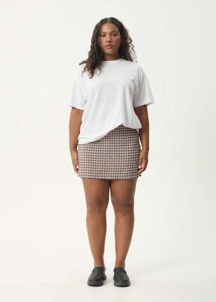 Base Seersucker Mini Skirt - Coffee Check