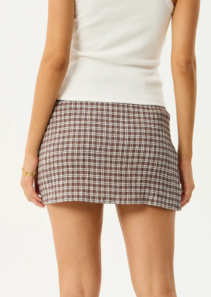 Base Seersucker Mini Skirt - Coffee Check