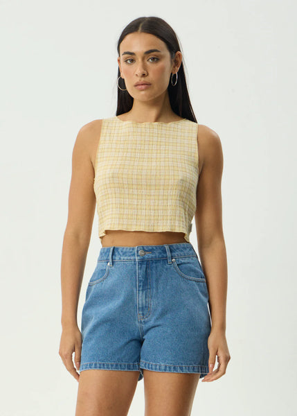 Sunday Sleeveless Seersucker Top - Lemon Check