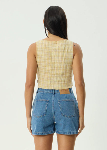Sunday Sleeveless Seersucker Top - Lemon Check