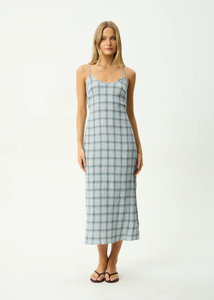 Lagoon Hemp Seersucker Midi Dress - Overcast Check