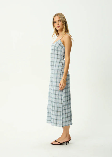 Lagoon Hemp Seersucker Midi Dress - Overcast Check