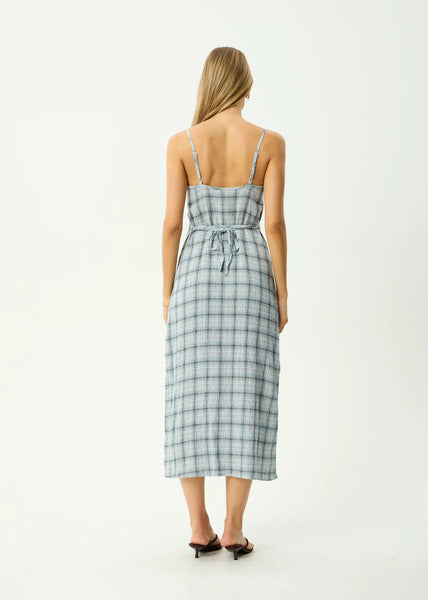 Lagoon Hemp Seersucker Midi Dress - Overcast Check