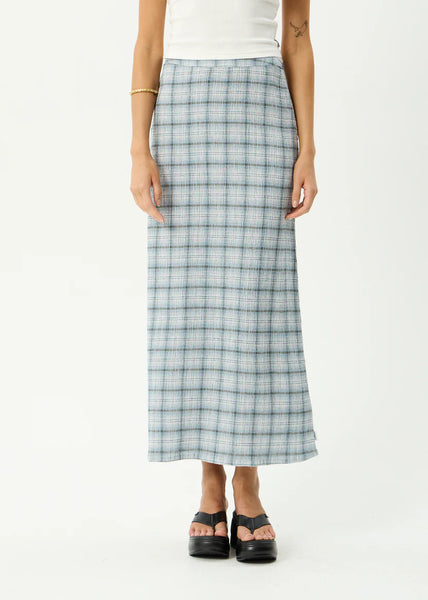 Lagoon Hemp Seersucker Maxi Skirt - Overcast Check