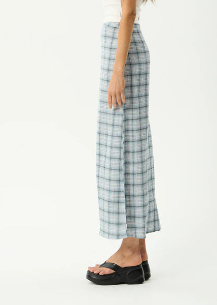 Lagoon Hemp Seersucker Maxi Skirt - Overcast Check