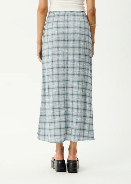 Lagoon Hemp Seersucker Maxi Skirt - Overcast Check