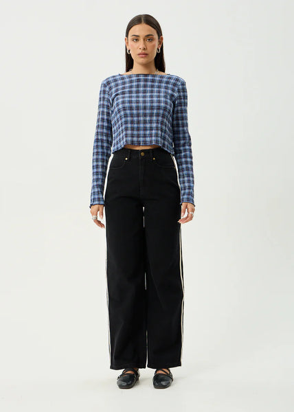 Mountains Seersucker LS Top - Navy Red Check