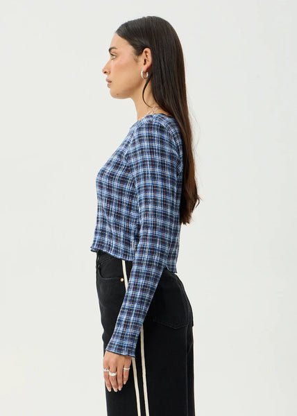 Mountains Seersucker LS Top - Navy Red Check