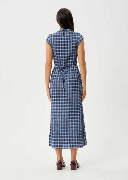 Mountains Elodie Seersucker Midi Dress - Navy Red Check