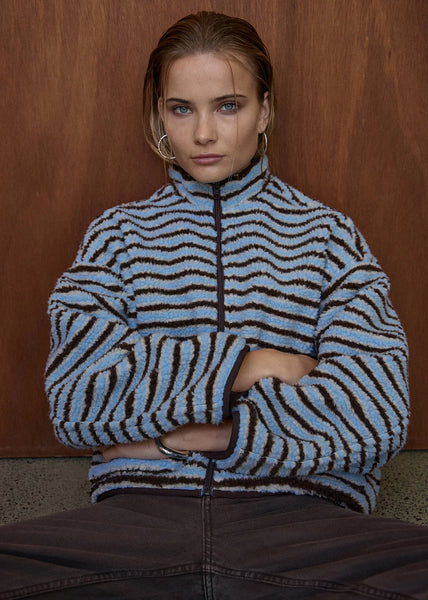 Berlin Reversible Jacket - Coffee/Blue Stripe