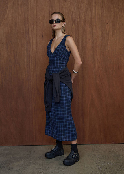 Tully Seersucker Maxi Dress - Thea Midnight Check