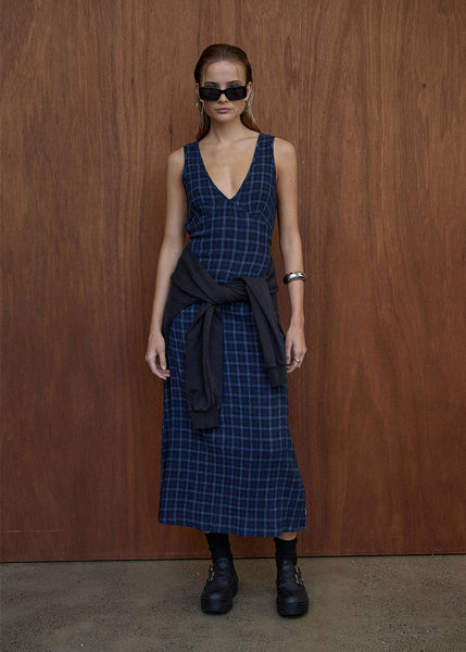 Tully Seersucker Maxi Dress - Thea Midnight Check