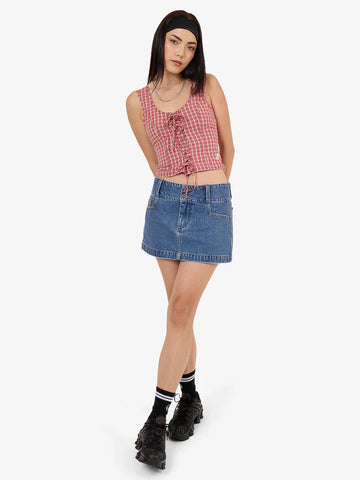 Impish Lace Up Top - Cherry Red