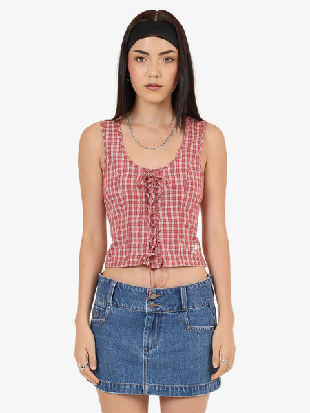 Impish Lace Up Top - Cherry Red