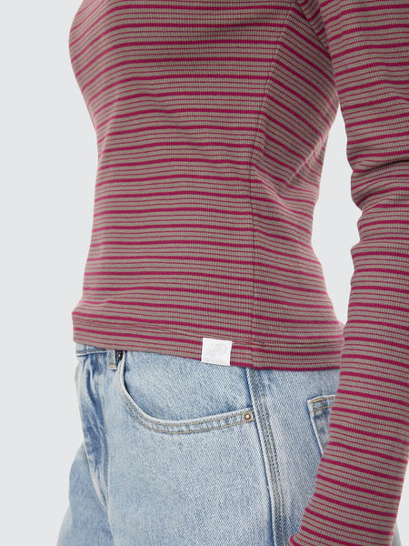 Crushed Stripe Boast Neck LS Top - Potion