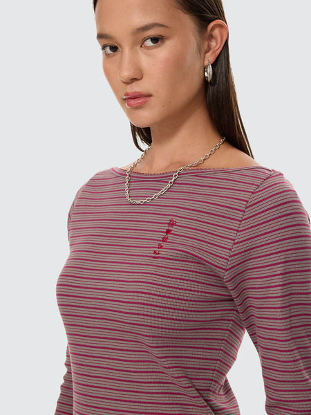 Crushed Stripe Boast Neck LS Top - Potion