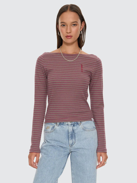 Crushed Stripe Boast Neck LS Top - Potion