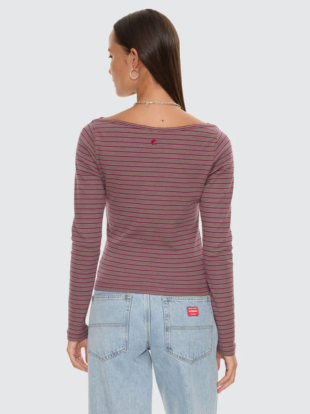 Crushed Stripe Boast Neck LS Top - Potion