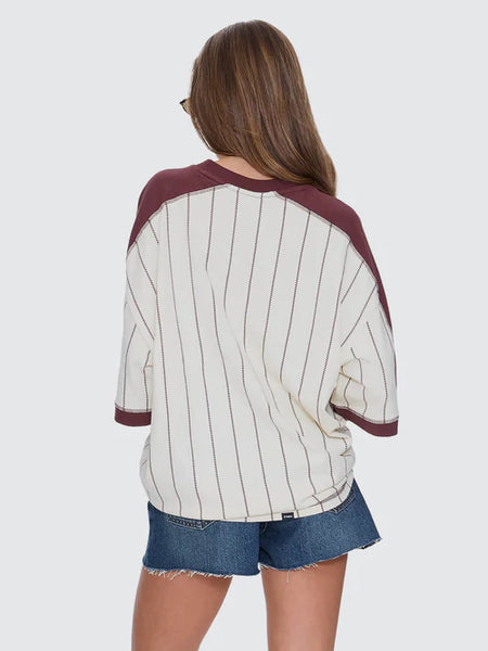 Baseline Stripe V-Neck Oversize Tee - Butter Cream