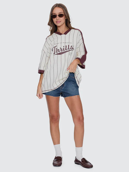 Baseline Stripe V-Neck Oversize Tee - Butter Cream