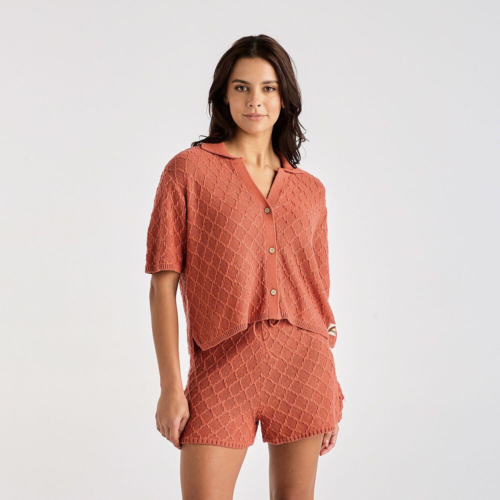 Scallop Shrunken Knit Shirt - Earth