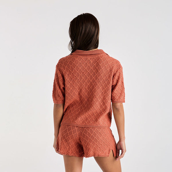 Scallop Shrunken Knit Shirt - Earth