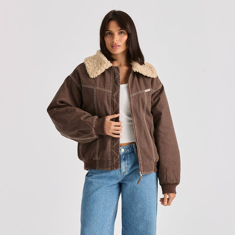 Carrie Bomber Jacket - Washed Brown