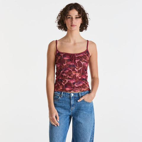 Floral Fields Mesh Cami - Ruby